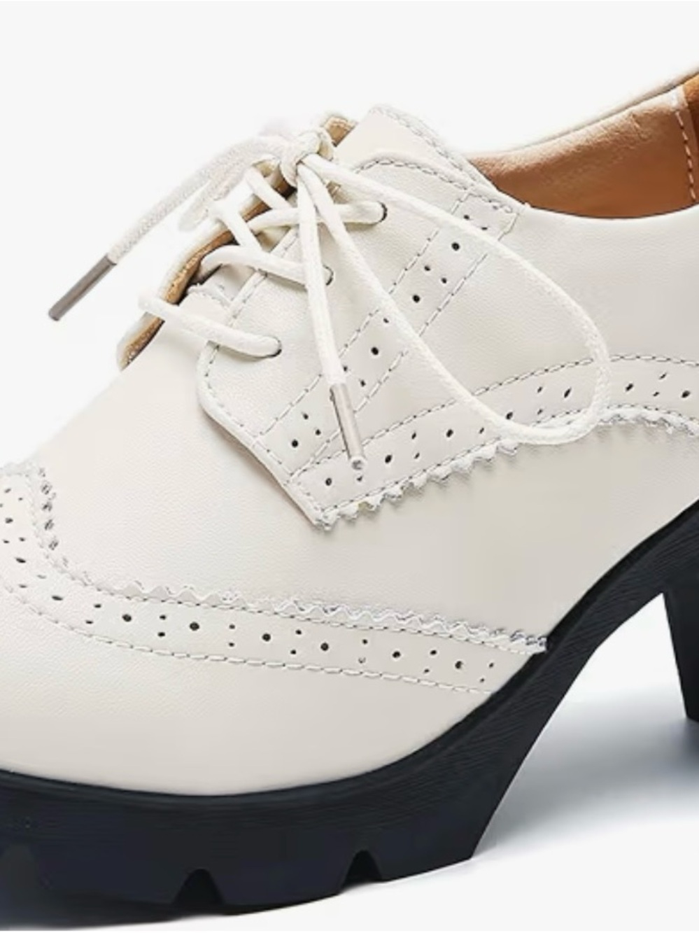 Women's Cream Lace-Up Brogue Heel Shoes